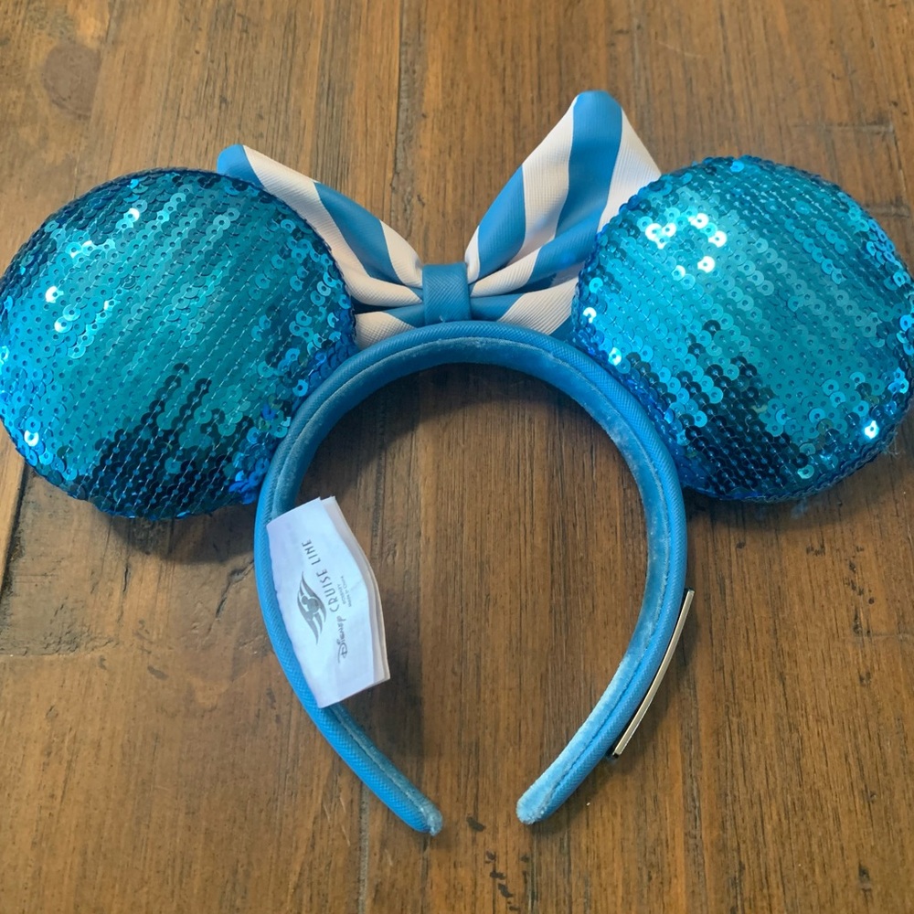 Disney Cruise Line Loungefly Blue Teal Sequins Minnie Ears Headband Ears - Picture 7 of 8